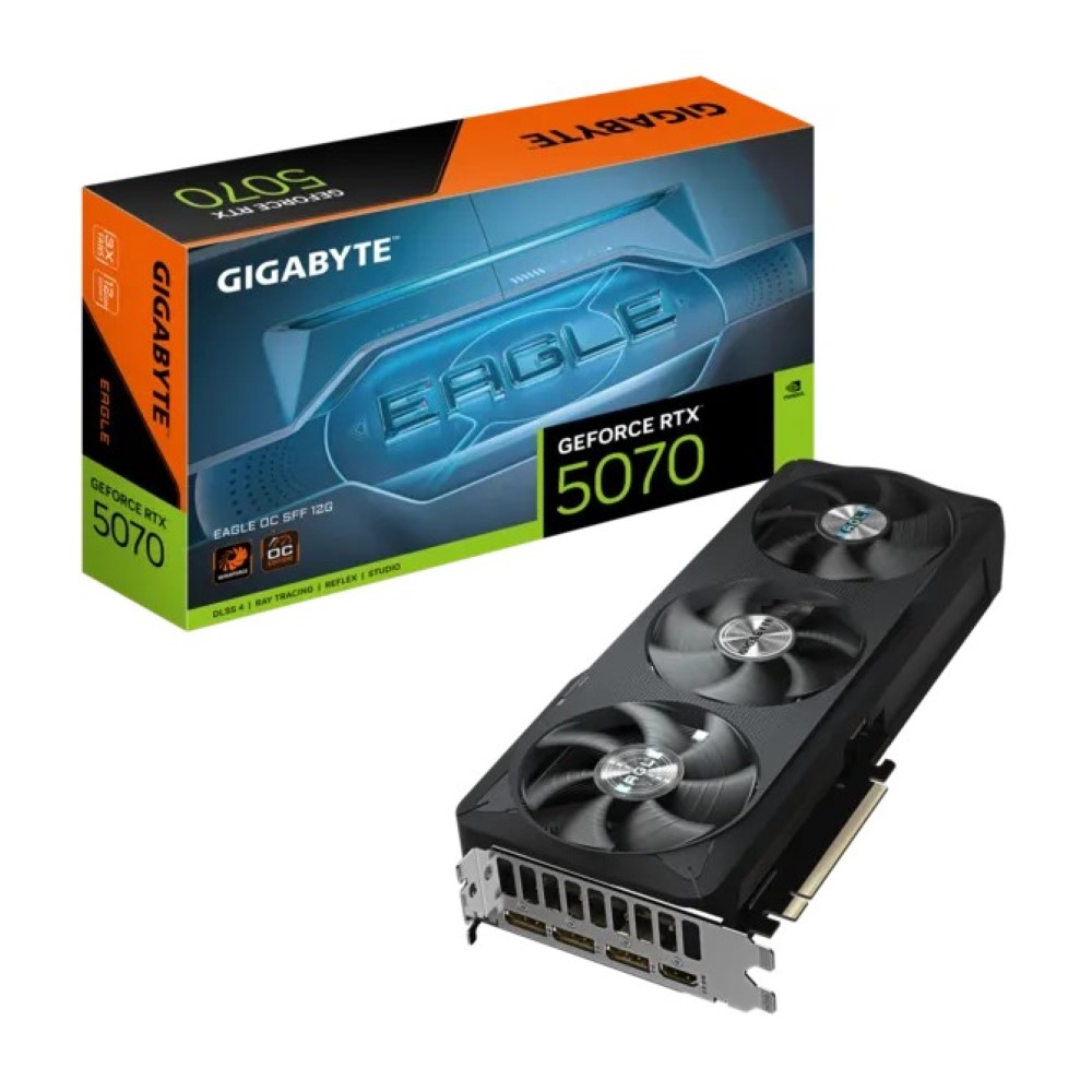 GIGABYTE GeForce RTX 5070 EAGLE OC SFF GPU, 12GB GDDR7 192-Bit Memory 2587 MHz Core Clock 28 Gbps Memory Clock 6144 CUDA Cores PCI Express 5.0