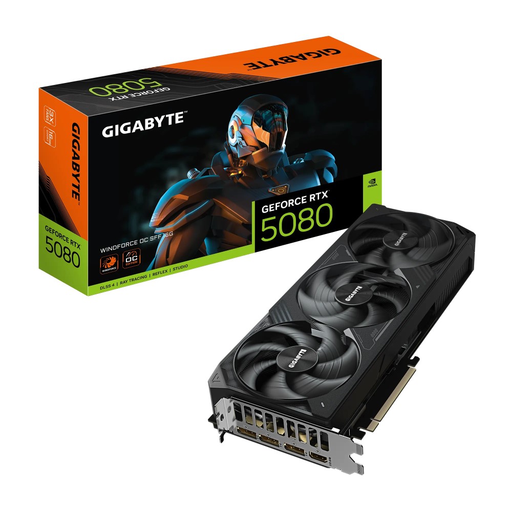 Gigabyte GeForce RTX 5080 WINDFORCE OC SFF 16GB GDDR7 VRAM PCIe 5.0 x16 Interface 256-bit PCIe 5.0 x16 GPU