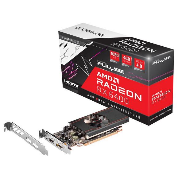 SAPPHIRE PULSE Radeon RX 6400 4GB GDDR6 PCI Express 4.0 Low Profile Video Card 64-bit