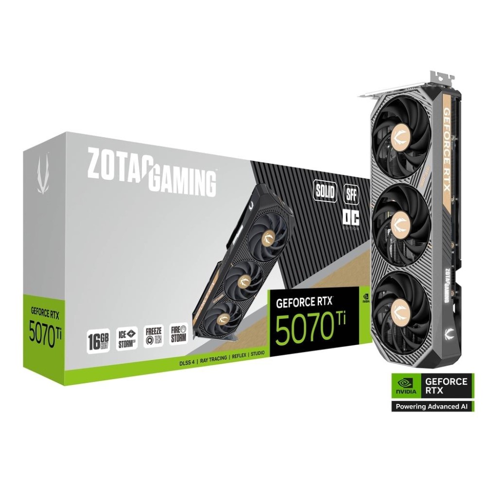 ZOTAC GAMING GeForce SOLID SFF OC RTX 5070 Ti 16GB 256-Bit GDDR7 DLSS 4.0 PIC-Express 5.0 PCI Express 5.0 x16 GPU