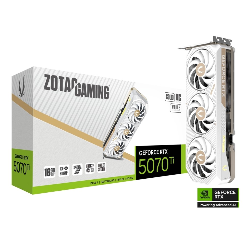 ZOTAC SOLID OC GeForce RTX 5070 Ti 16GB 256-Bit GDDR7 PCI Express 5.0 Graphics – White