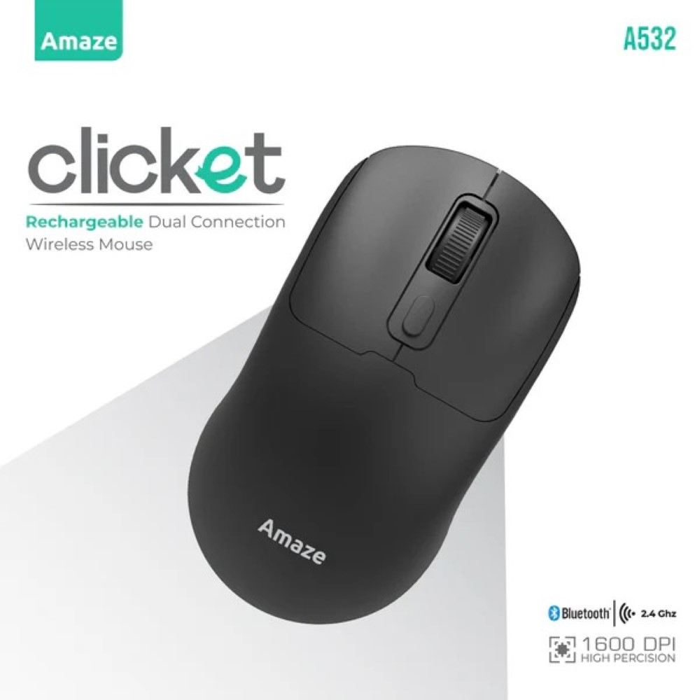 Amaze A712 Clicket Dual-Mode Wireless 800 - 1,600 DPI Mouse – Black - Buy in Pakistan at PC Wala Online